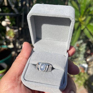Genuine Star Sapphire and Diamond solid 14k white gold men’s ring