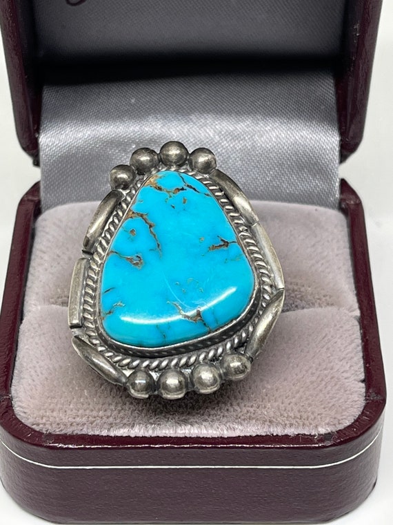•#8 NEVADA TURQUOISE• Navajo silver ring (size 8)