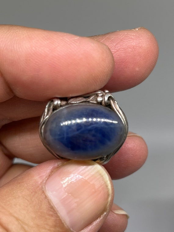 Antique Genuine Sapphire floral sterling solitair… - image 10