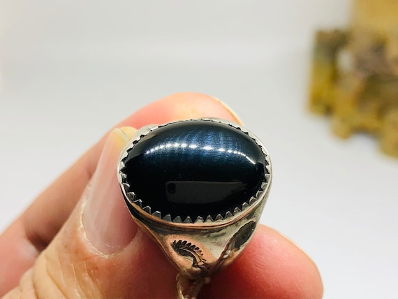 Vintage Artesian Herman Smith Navajo Men's Onyx sterling sliver ring