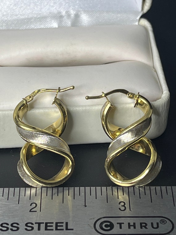 18k solid gold two tone twist halo earrings