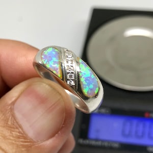 sterling silver hand made Opal inlay Ladies&#39; Band Ring