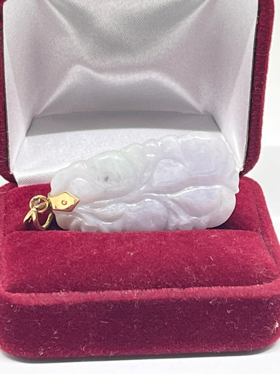 14k solid gold Genuine Lavender Jade pendant, old - image 6