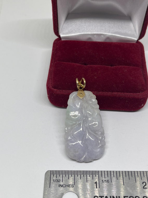 14k solid gold Genuine Lavender Jade pendant, old - image 3