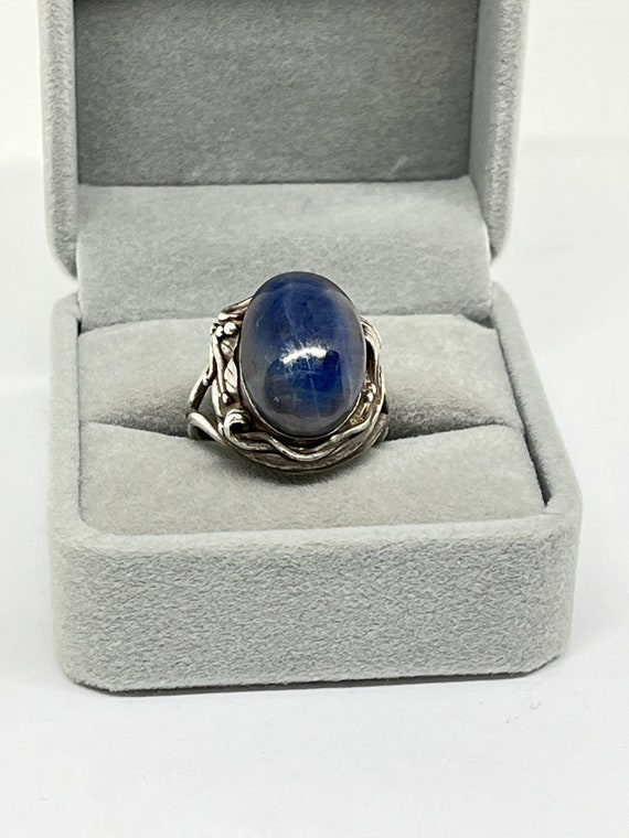 Antique Genuine Sapphire floral sterling solitair… - image 1