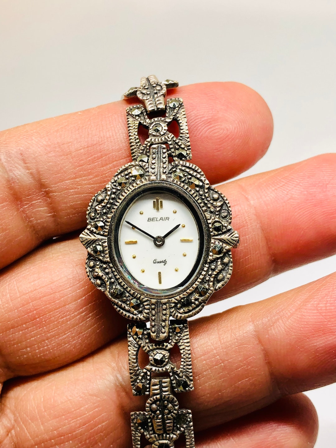 Estate Sterling Silver Link Marcasite Ladies Watch Canada
