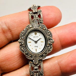 Estate sterling silver link marcasite Ladies watch