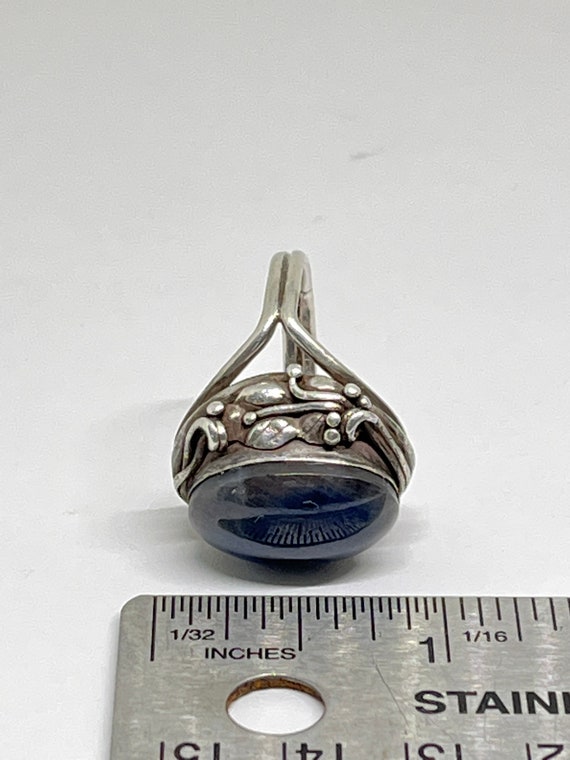 Antique Genuine Sapphire floral sterling solitair… - image 5