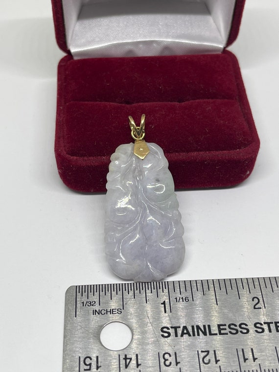 14k solid gold Genuine Lavender Jade pendant, old - image 1