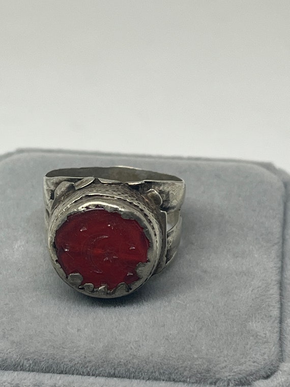 Antique Silver Ring Agate Red with the moon and s… - image 3