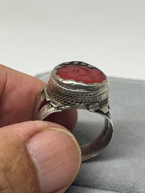 Antique Silver Ring Agate Red with the moon and s… - image 4