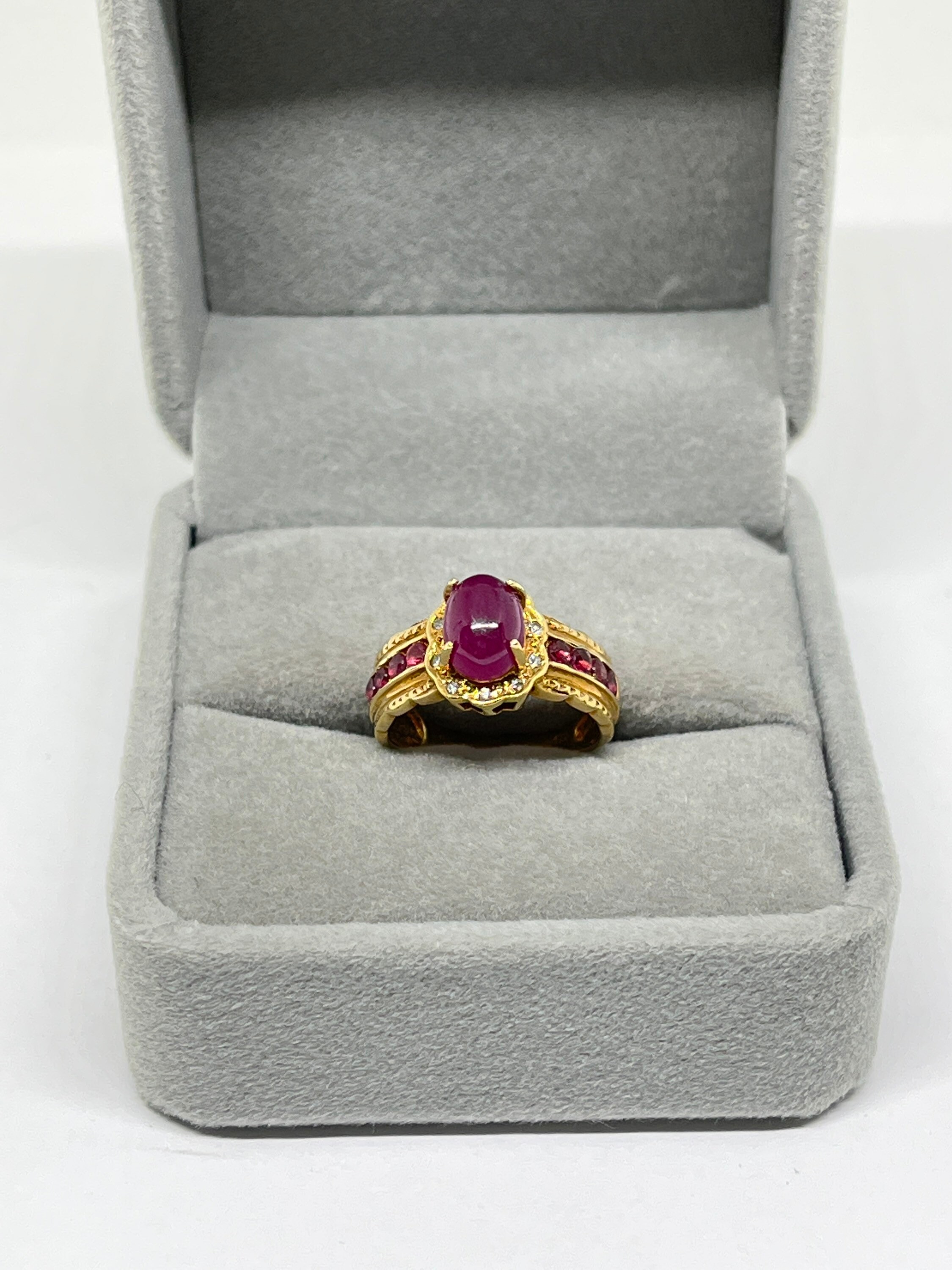 K18 Ruby and diamonds cross design ring-