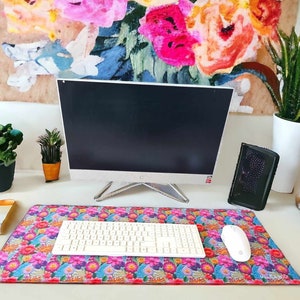 Bunte Blumen Schreibtischmatte, rutschfeste Mausmatte, Mausunterlage, Schreibtisch Organizer, ideal für die Arbeit von zu Hause - 2 mm dick, 80 x 30 cm Gaming Schreibtischunterlage