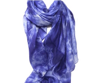 100% zijde donkerblauw marmer zijden sjaal
