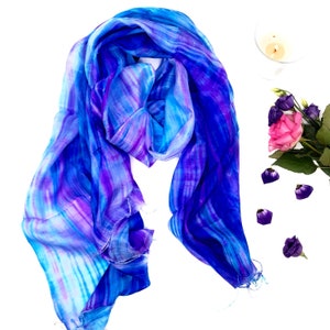 100% Silk Blue and Purple Silk Scarf