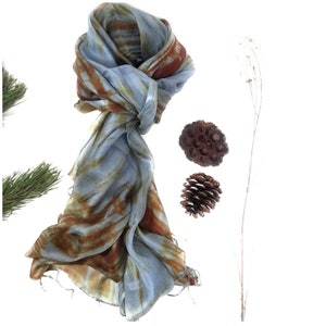 100% zijden blauwe en bruine zijden sjaal afbeelding 4