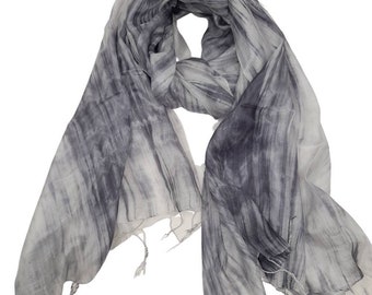 100% Silk Scarf - Grey Hand painted silk