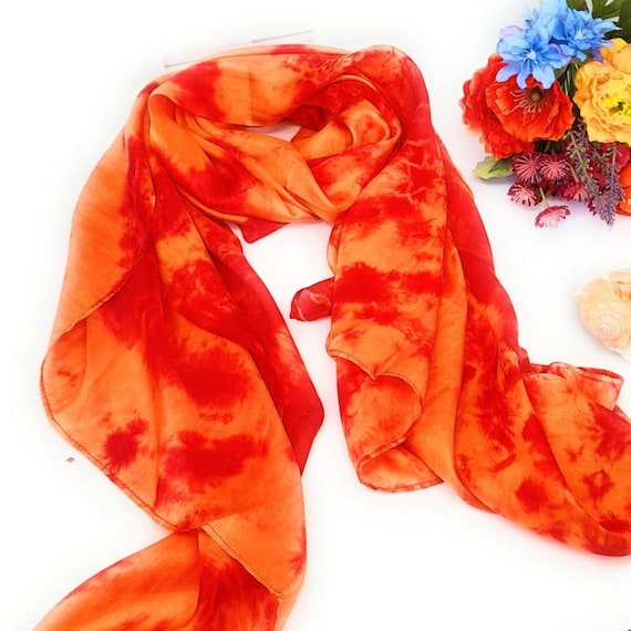 Orange and Red Marble coloured 100% Silk Scarf