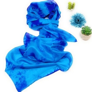 100% Silk Scarf Blue Marble coloured zdjęcie 3
