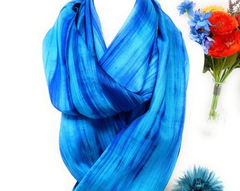 100% Silk Scarf Snood  -Blue  Hand Painted Silk Infinity Scarf