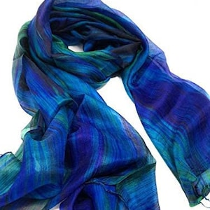 100% Silk Scarf Blue & Green Hand painted silk image 5