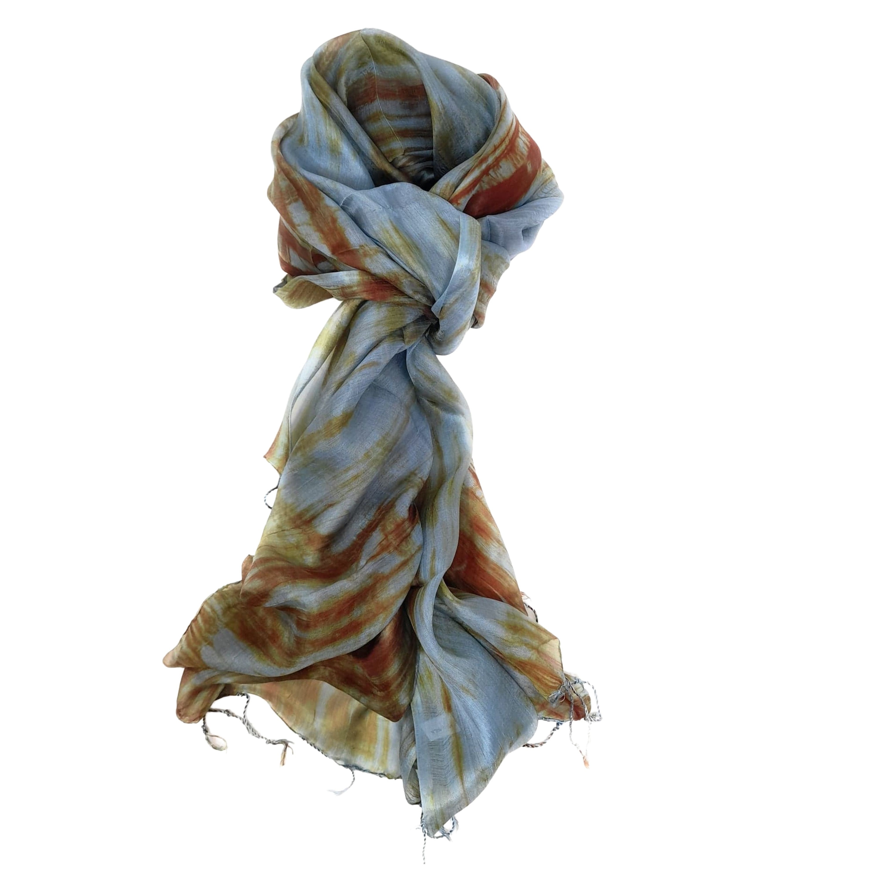100% Silk Blue and Brown Silk Scarf | Etsy