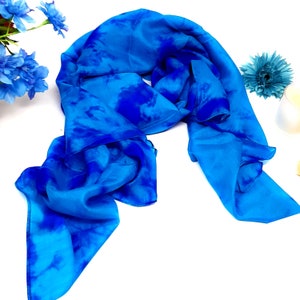 100% Silk Scarf Blue Marble coloured zdjęcie 4