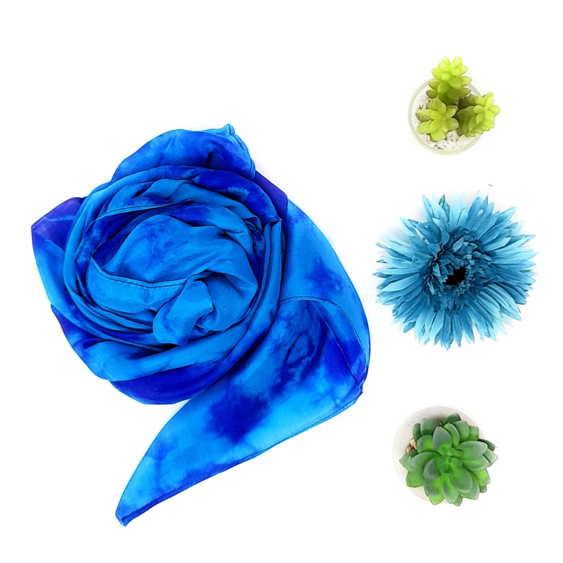 100% Silk Scarf Blue Marble coloured zdjęcie 2