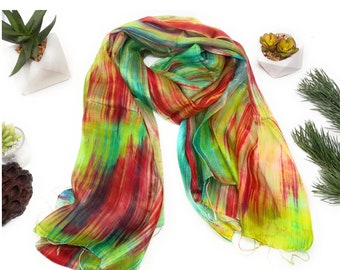 100% Silk Scarf - Brown & Green