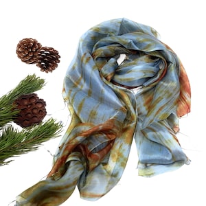 100% zijden blauwe en bruine zijden sjaal afbeelding 1