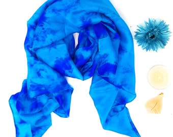 100% Silk Scarf Blue Marble coloured