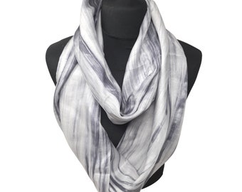 100% zijden sjaal Snood -Grijs Met de hand beschilderde Silk Infinity Sjaal