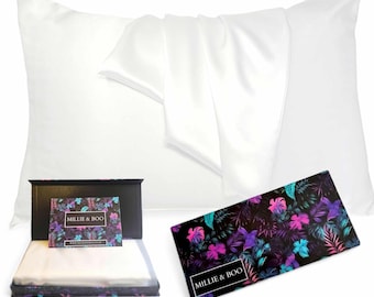 Satin Kissenbezug Weiß mit Geschenkbox - Reißverschluss in der Schließe