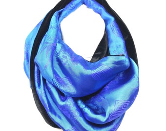 Luxury Jacquard Blue and Black Infinity  scarf