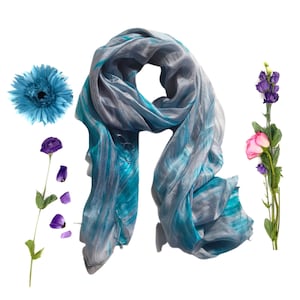 100% Silk Scarf -  Turquoise and Grey Scarf