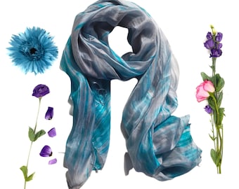 100% Silk Scarf -  Turquoise and Grey Scarf