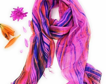 100% Silk Scarf Pink & Orange  Hand painted silk