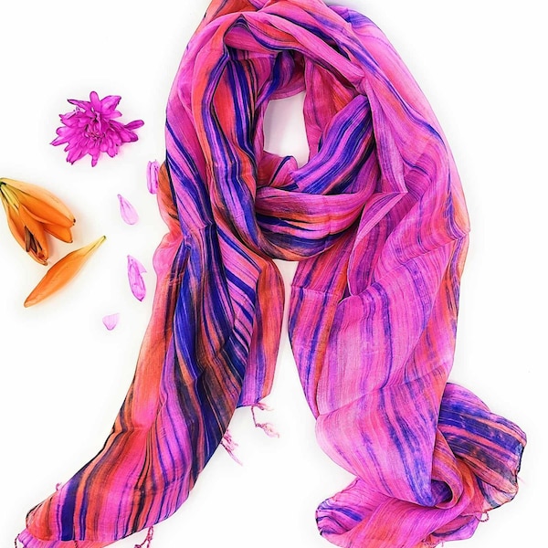 100% Silk Scarf Pink & Orange  Hand painted silk