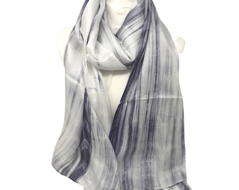 Large 100% Grey & White  Silk Scarf