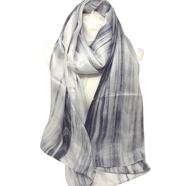 Large 100% Grey & White  Silk Scarf