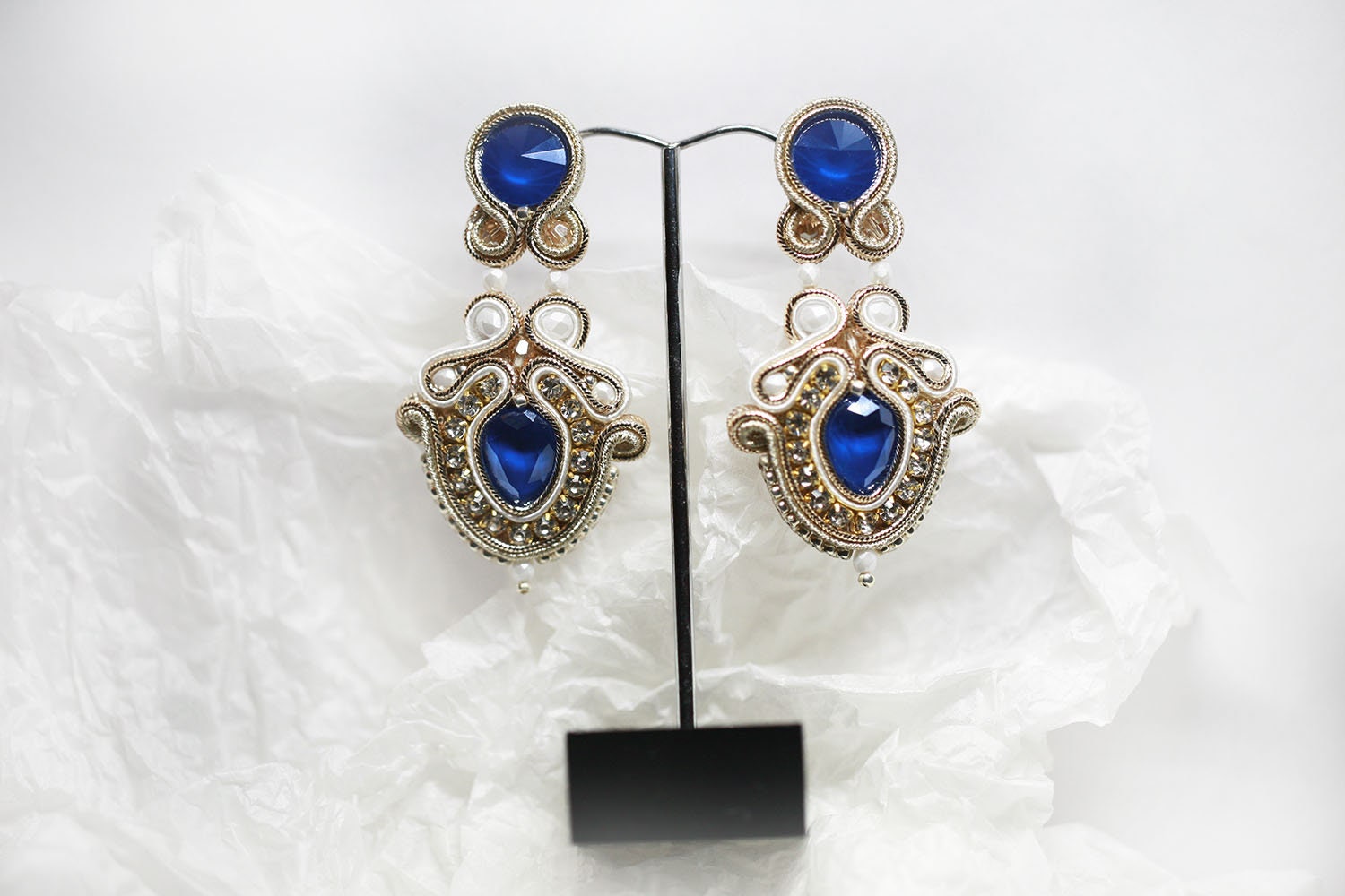 Dark blue chandelier earrings with teardrop crystal sapphire | Etsy