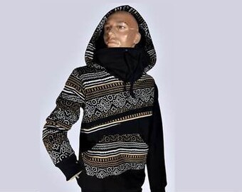 Hoodie Long Sleeve Jacket In African Geometric Print Perfect For All Seasons, Unisex, Elegant, Warm... Festival, Urban and Casual  Clothing
