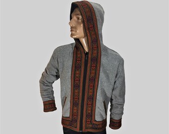 Hoodie long sleeve Jacket with african geometric border, perfect for all seasons and unisex. Elegant, warm and made with high quality fabric