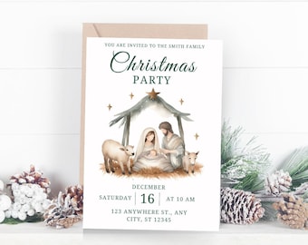 Christian Christmas Nativity Invitation, Religious Invite, Editable Christian invitation, Christ's birth Church Service