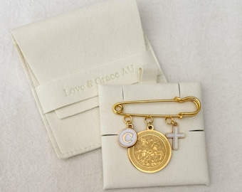 St George Baby Pin: Catholic Christening Gift, Custom Keepsake