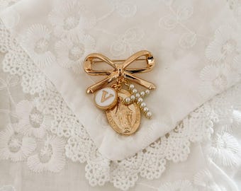 Catholic baby gift, Protection pin, Baptism gifts, Custom Christening gift, Virgin Mary charm, Personalised new baby girl or boy present.