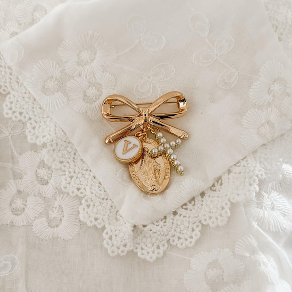Catholic baby gift, Protection pin, Baptism gifts, Custom Christening gift, Virgin Mary charm, Personalised new baby girl or boy present.