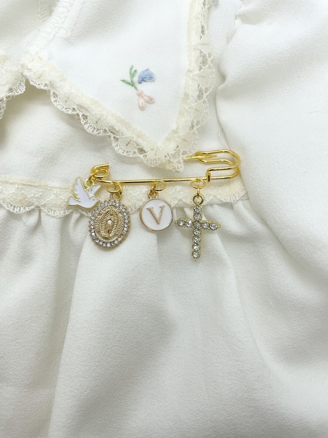 Personalized Catholic Baptism Pin: Gold Safety Pin Brooch, Baby ...