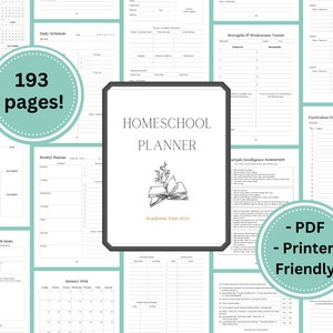 Homeschool planner printable 2024, Homeschool planner pages, Digital download, homeschool resources, Minimalist planner.