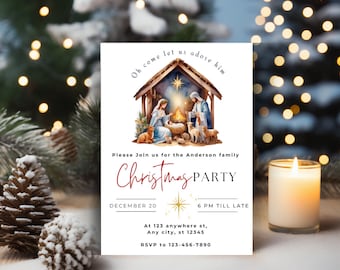 Christian Christmas Nativity Invitation, Religious Invite, Editable Christian invitation, Christ's birth Church Service